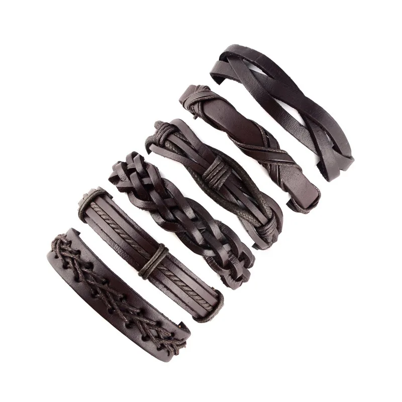 

6Pcs Men's Leather Bracelet Personalized Accessories For Jewelry Hand Made Hand Chain Weave Matching Bracelets Armband Heren