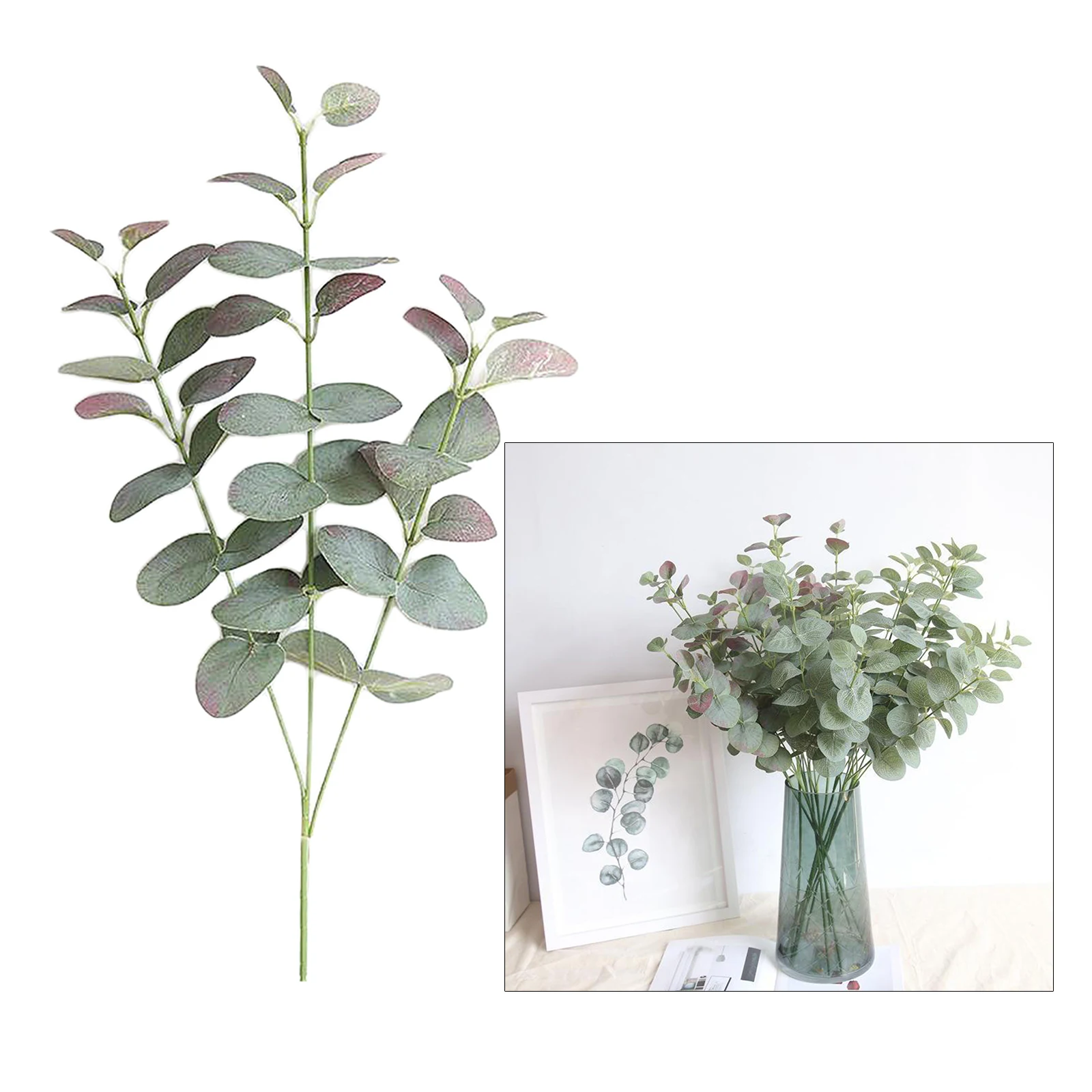

3-Head Artificial Eucalyptus Leaves Stems Faux Plant Branches, Nice Decor for