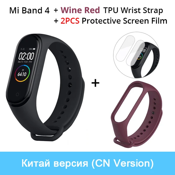 CN N Wine Red Xiaomi mi Band 4, музыкальный смарт-браслет mi band 4, фитнес-браслет, 135 мА/ч, цветной экран, 50 м, водонепроницаемый, Bluetooth 5,0 - Цвет: CN N Wine Red