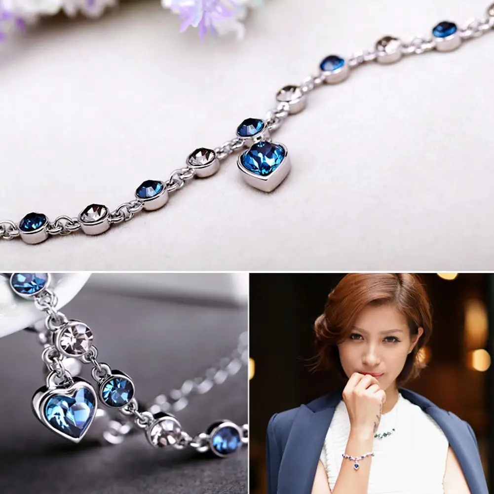 1 Pcs Ocean Heart Bracelet Austrian Crystal Zircon Women's Pendant Jewelry Lady crystal Love Fashion D3V6 | Украшения и