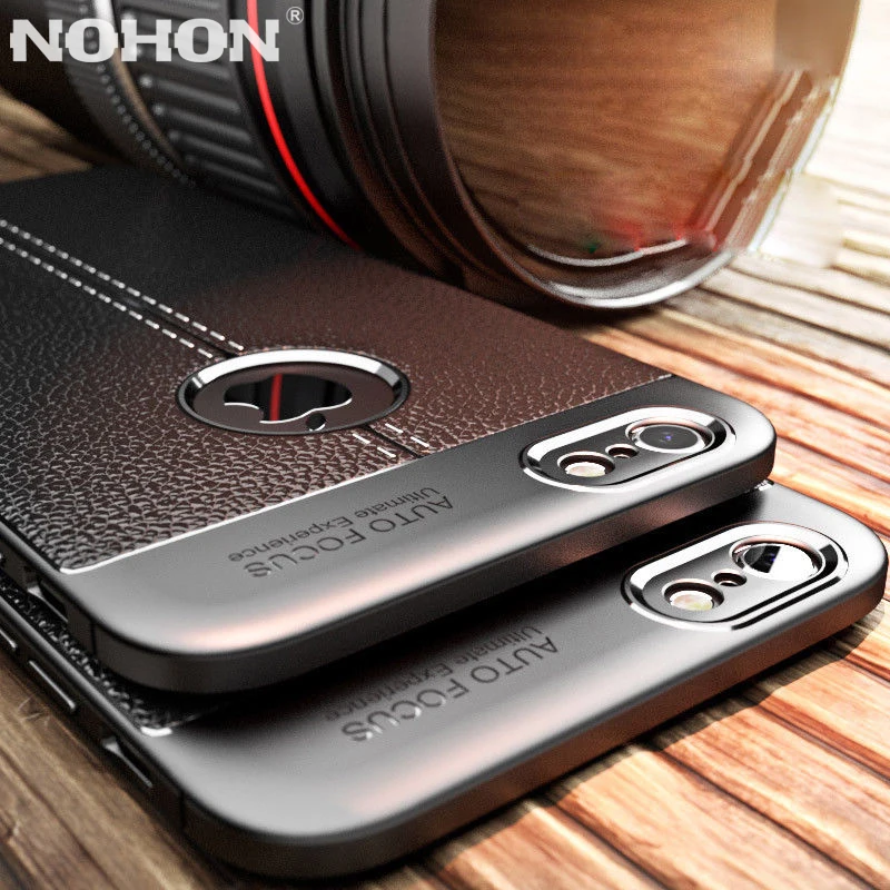 Роскошный кожаный чехол Nohon с узором Личи для iPhone 11 XR XS Max 6 6S 7 8 Plus Мягкий