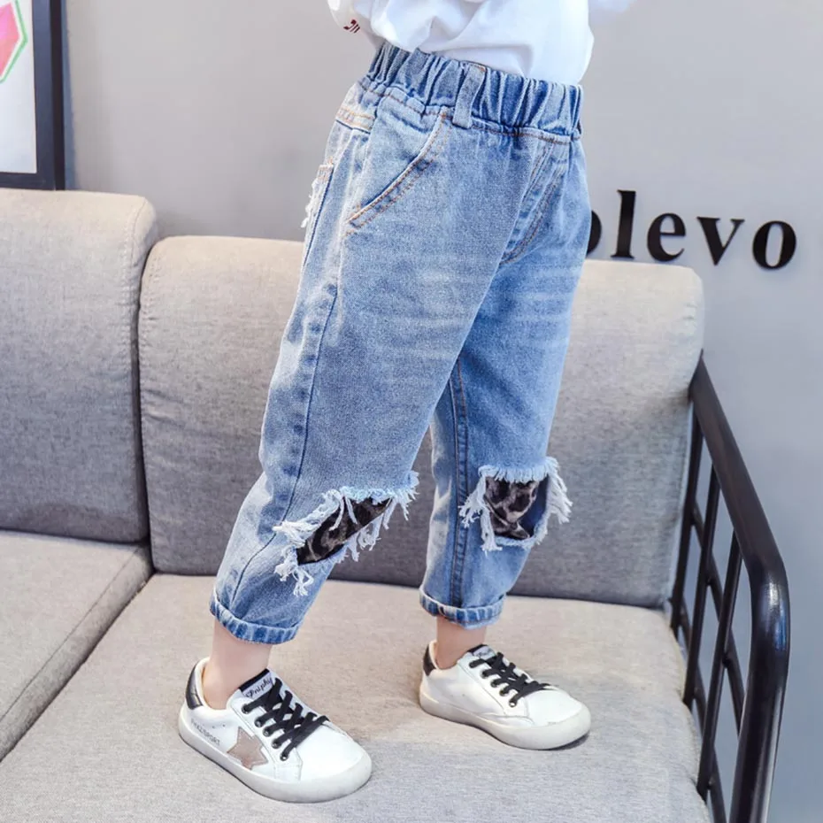 Рваные джинсы для малышей Леопардовые девочек Сезон весна осень Детские Одежда