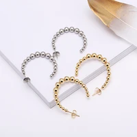 zj wholesale street style classic gold silver color fixed beads c 35mm circle hoop earring women stainless steel fashion jewelry