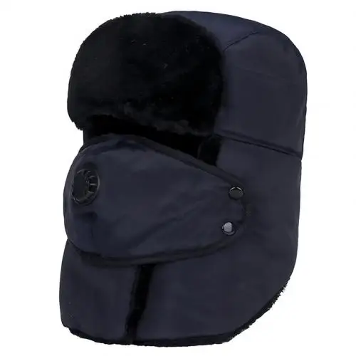 Navy Blue Новинка, модные шапки унисекс, плюшевая шапка-ушанка, шапка-ушанка, Ветрозащитная маска, лыжные головные уборы, головные уборы - Цвет: Navy Blue