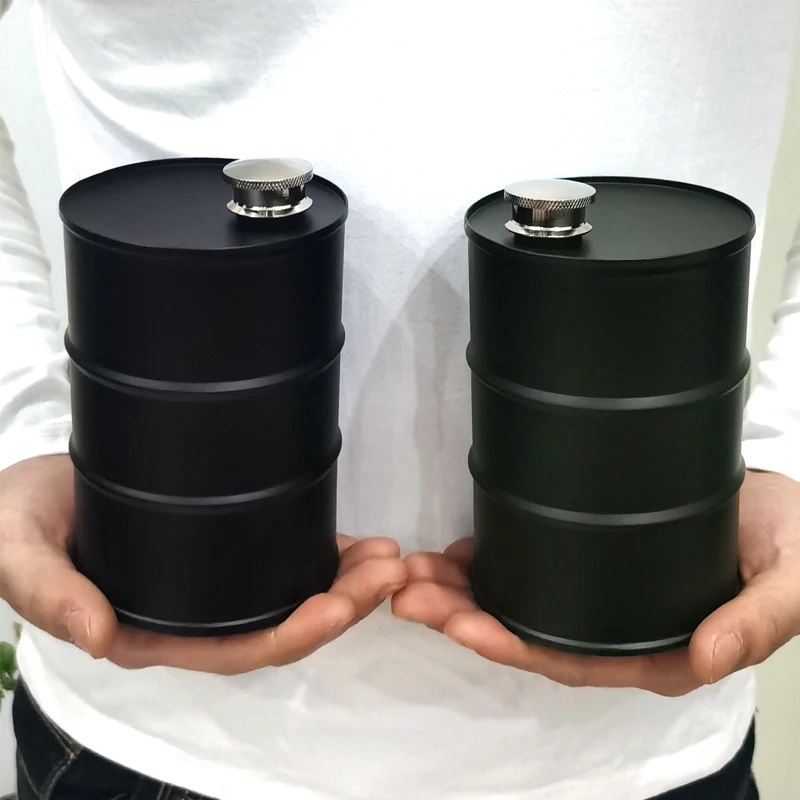 

304 Stainless Steel Small Hip Flask High Quality Thickened Flask Oil Drum Shape Body Portable Outdoor Wine Bottle Oil Barrel Jug