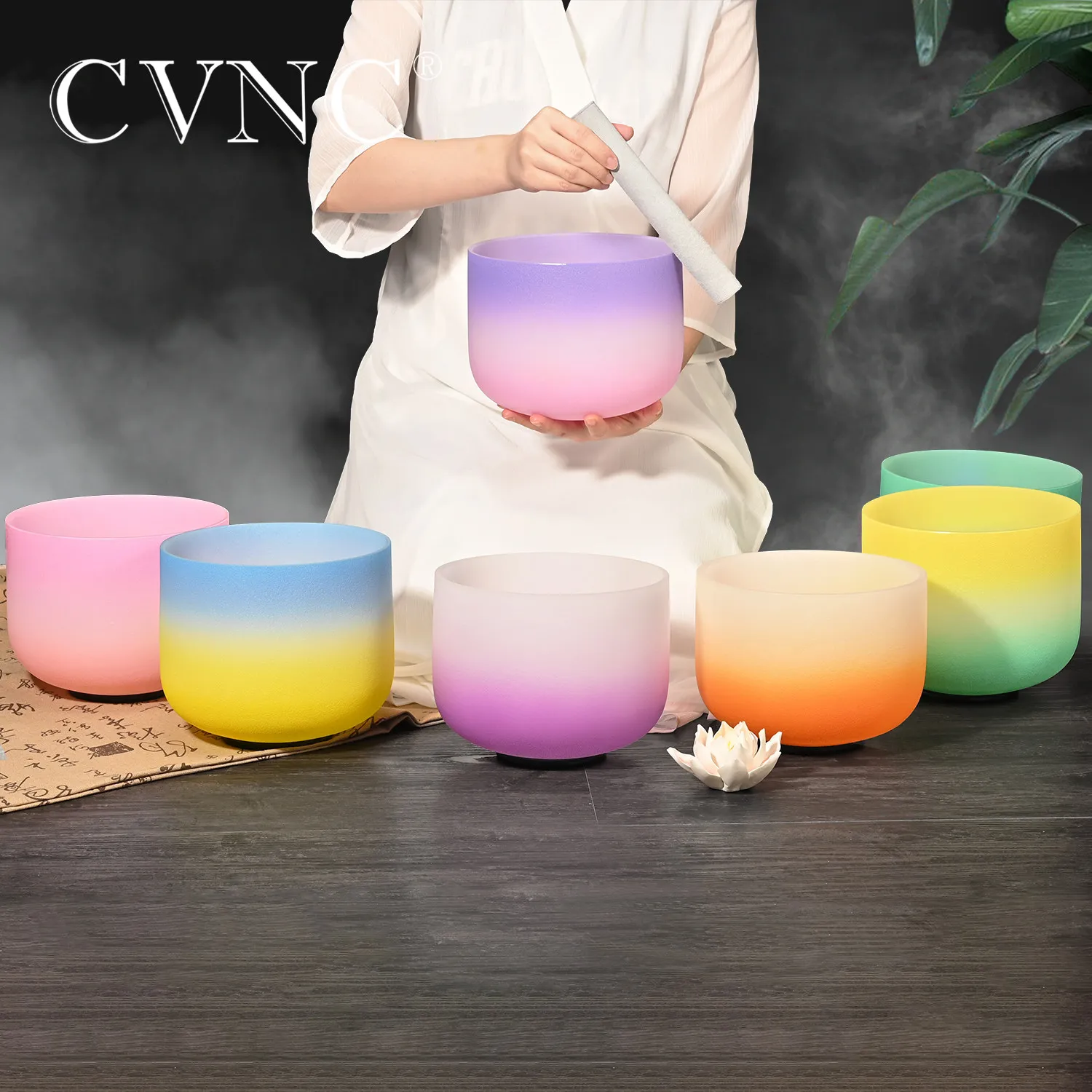 Чаша Поющая цветная матовая кварцевая с кристаллом 6 12 дюймов 7 шт.| |