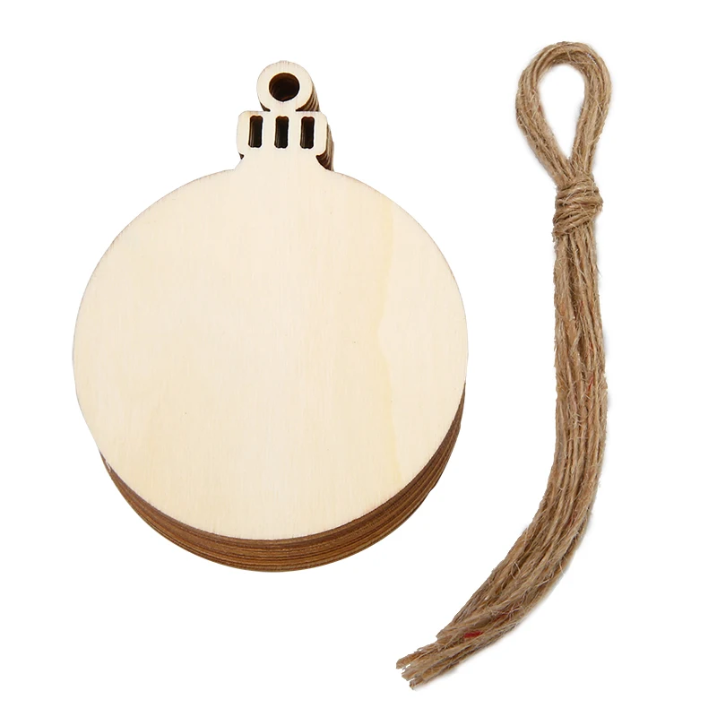 10Pcs Merry Christmas Wooden Round Baubles Tags Christmas Balls Decorations Art Craft Ornaments Christmas DIY New Year Decors