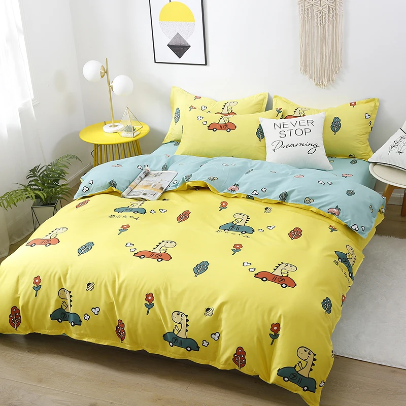 Мультяшный динозавр автомобиль Kawaii одеяло комплект постельного белья