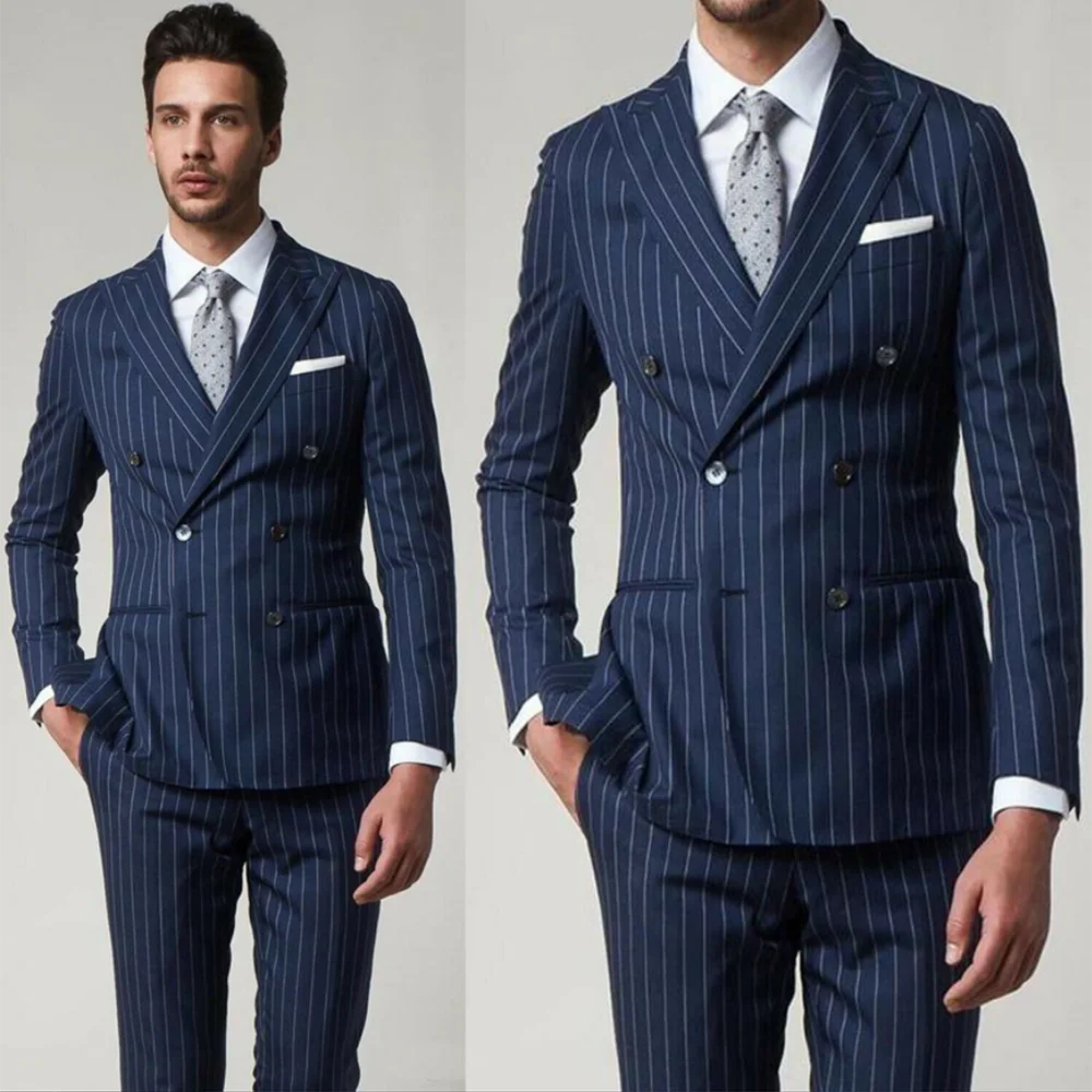 

YIWUMENSA Striped Groom Wear Men Suits For Wedding Double Breasted Prom Tuxedos Evening Dinner Formal Party Smoking Blazers 2021