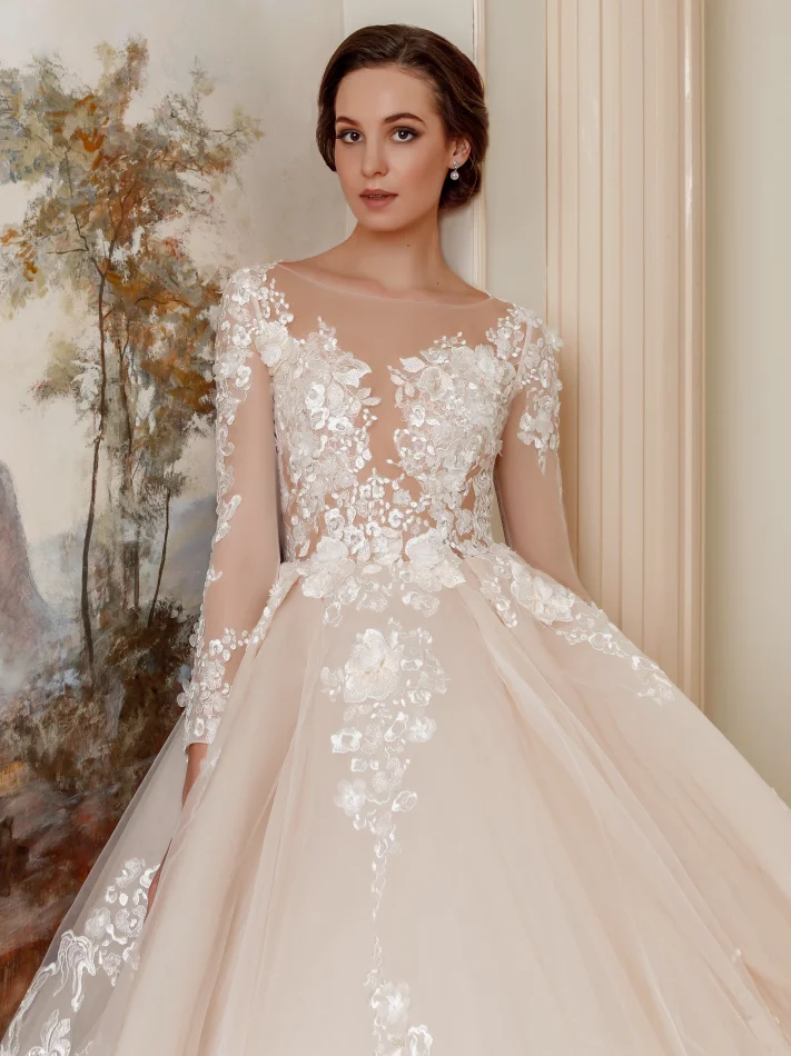 Свадебное платье 2019 романтичное кружевное принцессы с круглым вырезом и