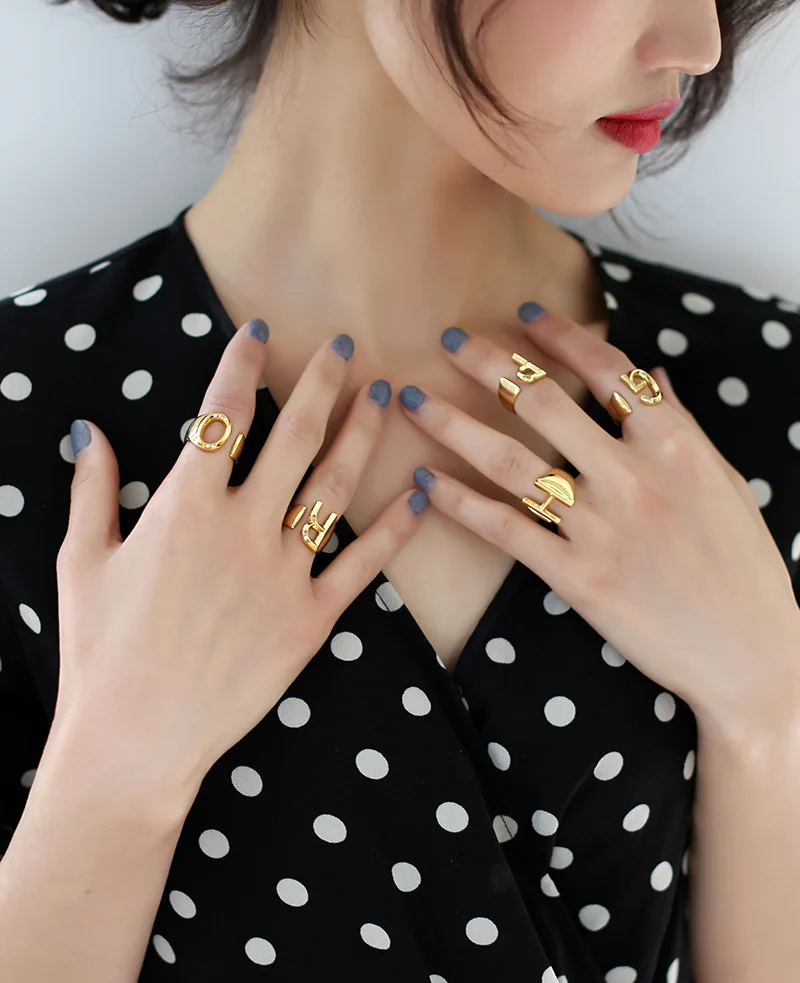 Винтаж открытые панковские сустава кольца с буквами для Для женщин девушка