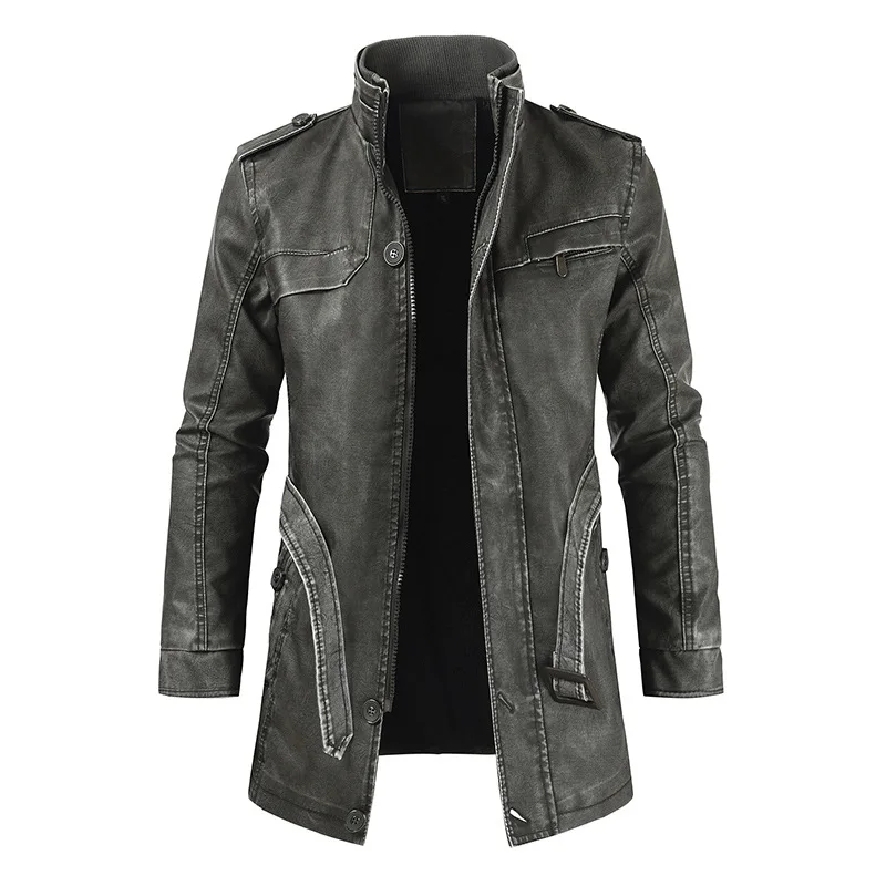 

Men Winter Thick Fleece Leather Jacket Coat Long Outwear Fashion Warm Casual Vintage Clothing for Male Steampunk Biker Jacket