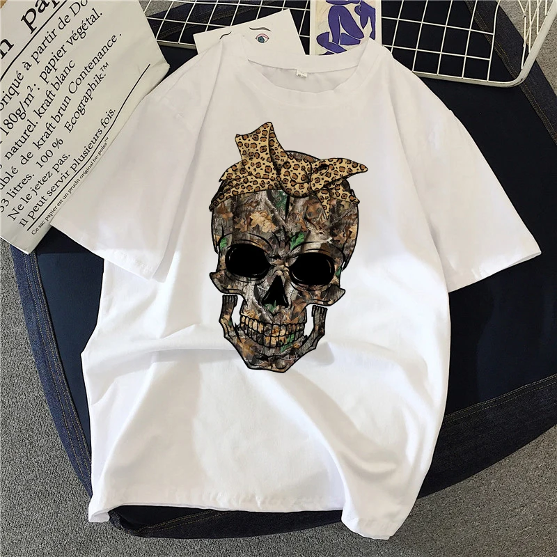 Pink turban skull printed t shirt women 90s Graphic T-shirt Harajuku Tops Tee Cute Short Sleeve animal tshirt Female Tshirts