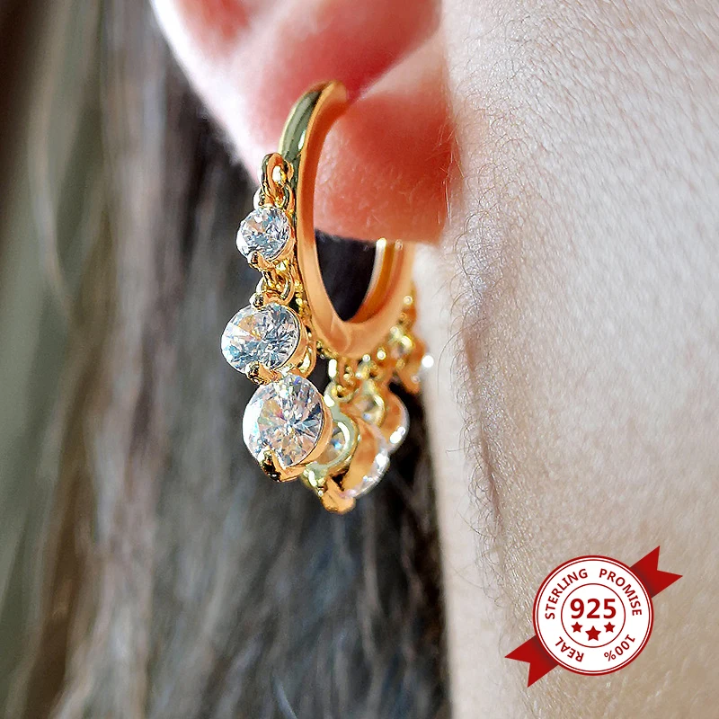 

925 Sterling Silver Six Rainbow/White/Black/Purple/Rose red/Blue Round Zircon Hoop Earrings Simple Rock Punk Luxury Jewelry Gift