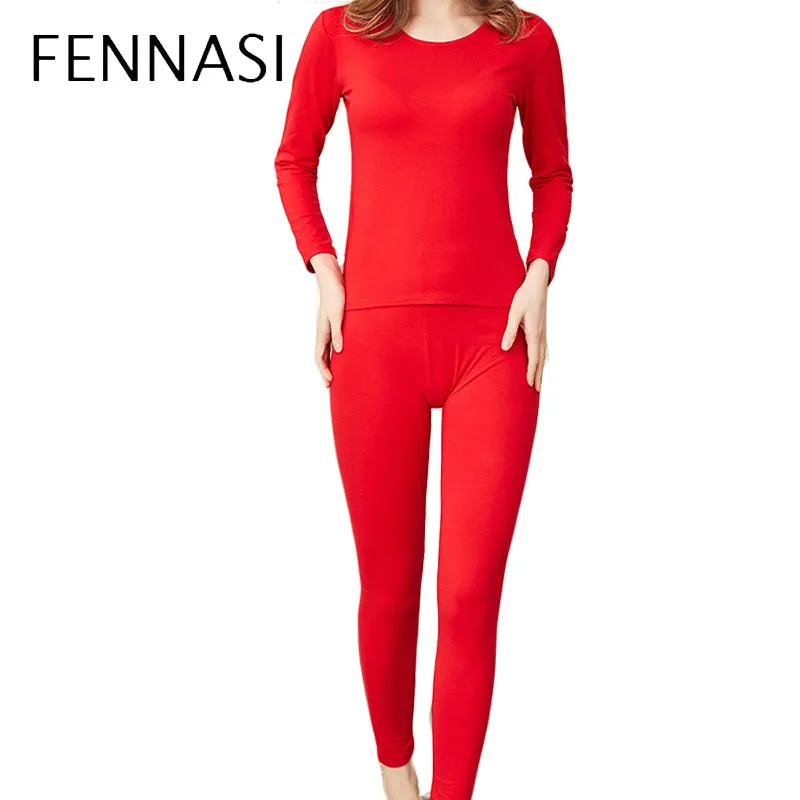 

FENNASI Women's Low Neck Cotton Thermal Underwear Trousers Big Round Elasticity Slim Fashion Autumn Winter Clothes Long Sleeves