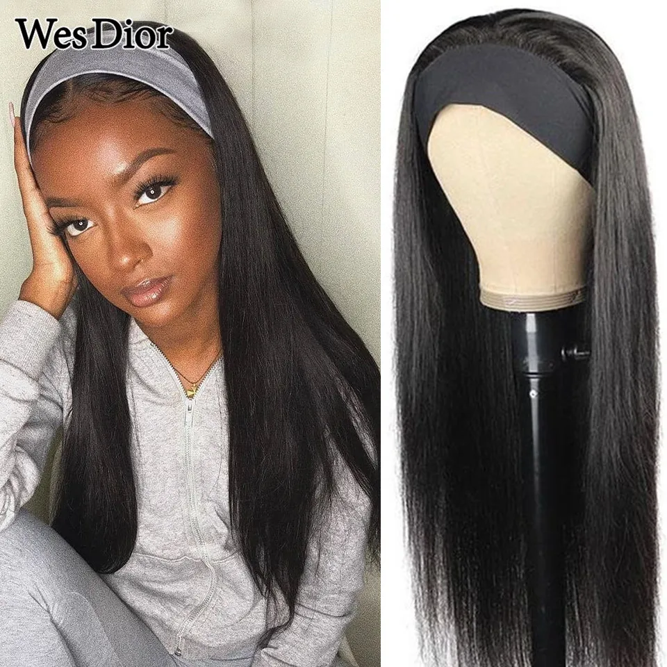 

Brazilian Straight Headband Scarf Wig For Black Women Glueless Straight Human Hair Wigs Full Machine Made Wig Remy Natural Color