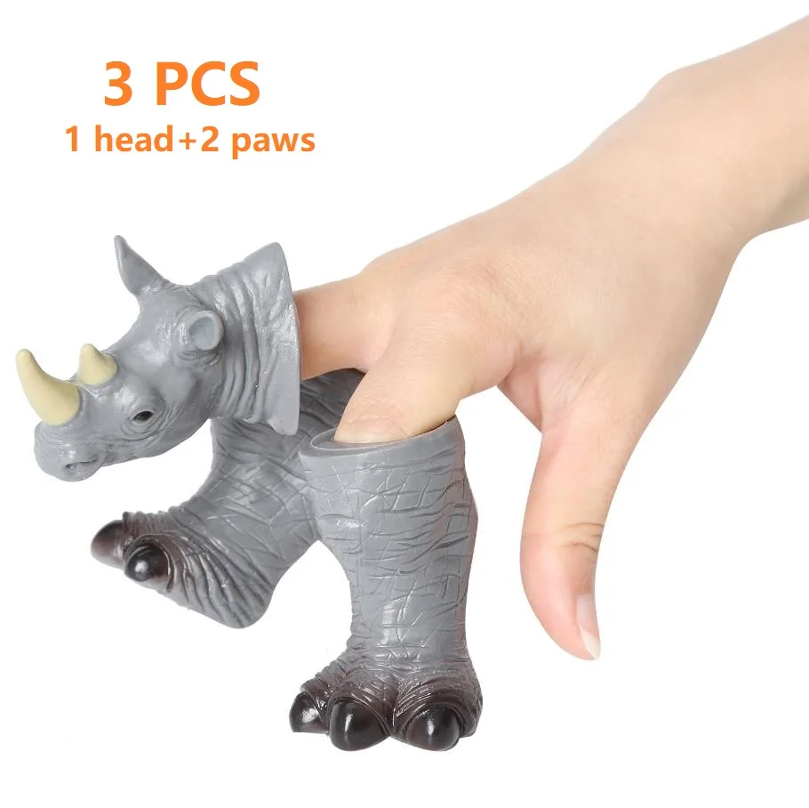 Rhinoceros 30 шт. мягкие виниловые животные-марионетки на пальцы реалистичные Тигр Леопард Жираф Рука марионетка куклы модель игрушки для детей мальчиков и девочек - Цвет: Rhinoceros