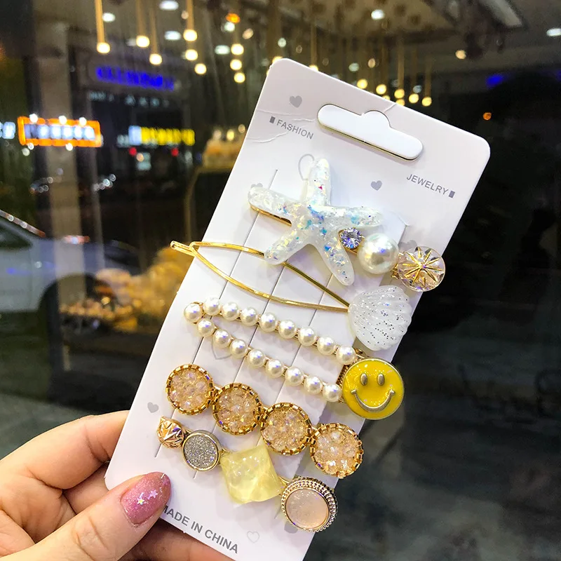 

New Fashion Pearl Imitation Beads Hair Clip For Women Girls Elegant Korean Design Snap Barrette Stick Hairpin Set HairStyle