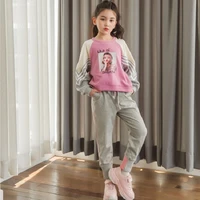 cute character print pullover and grey pants suit for toddler girls autumn spring children clothing set outfits girls sport set