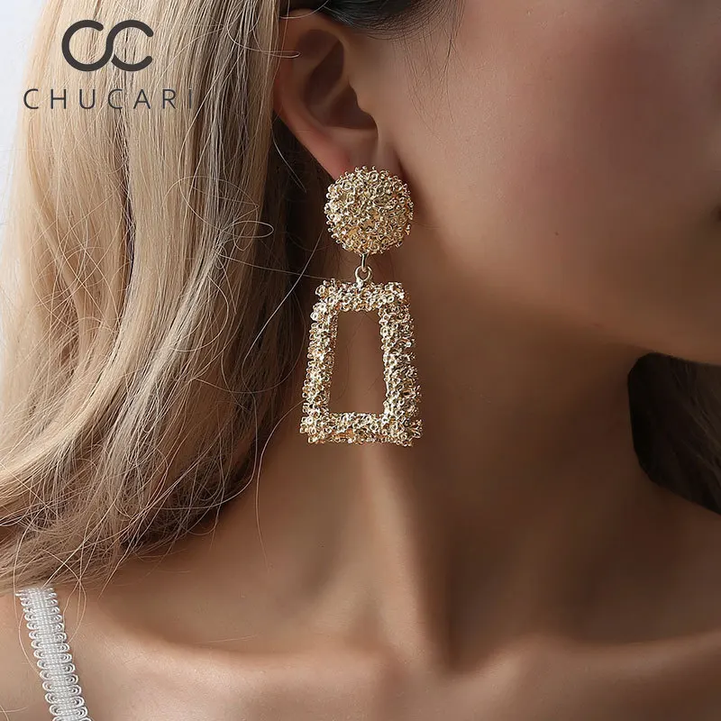 CHUCARI трендовые большие Винтажные серьги золотые серебряные металлические