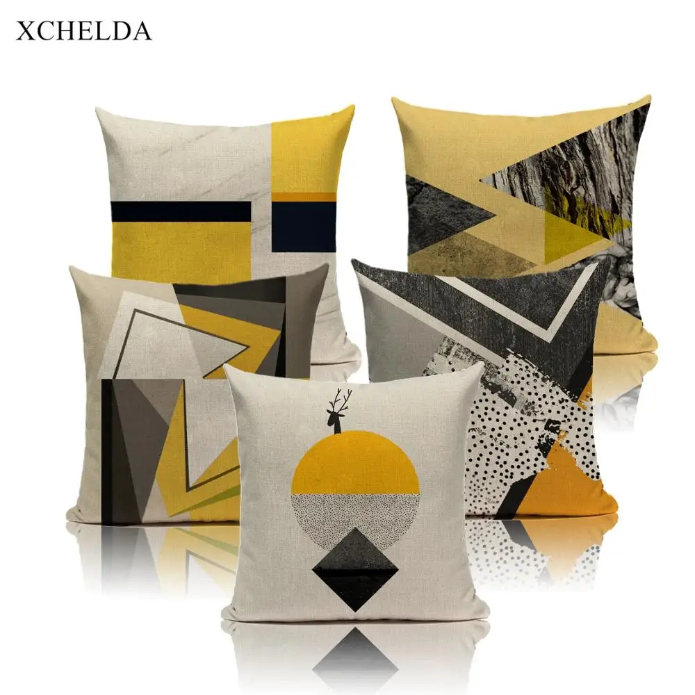 Мех льняная подушка крышка желтая Подушка Чехол Декоративные геометрический Nordic