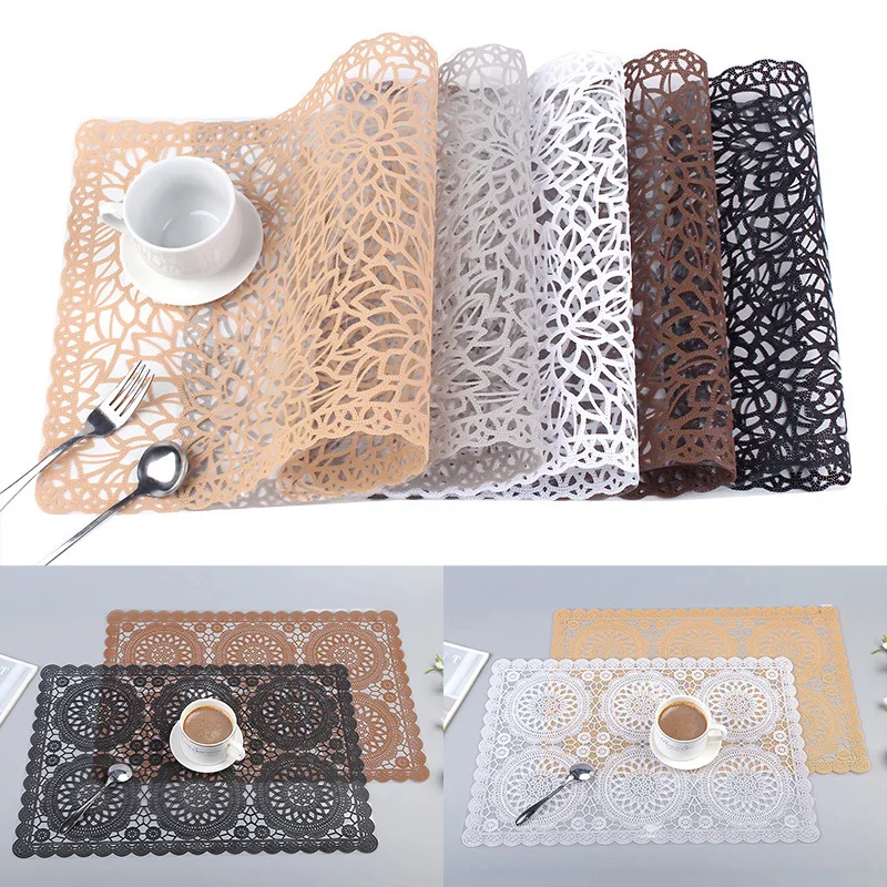 

1Pcs PVC Non Slip Coaster Solid Color Lace Pattern Table Mats Waterproof Dining Pads Home Kitchen Decor