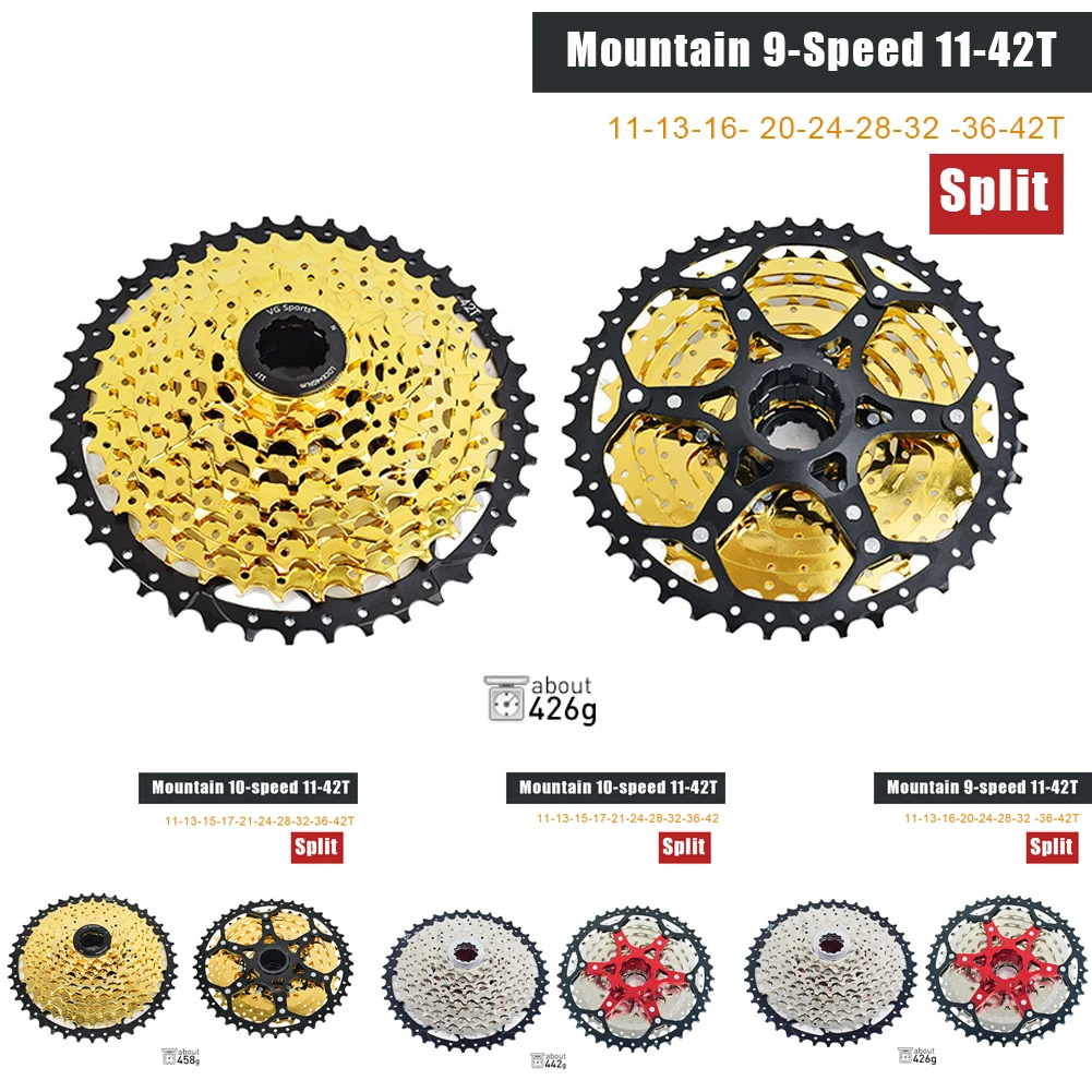 

9/10 Speed Split Mountain Bike Cassette Flywheel 42t Silver Golden Mountain Bike Lightweight Flywheel Suitable