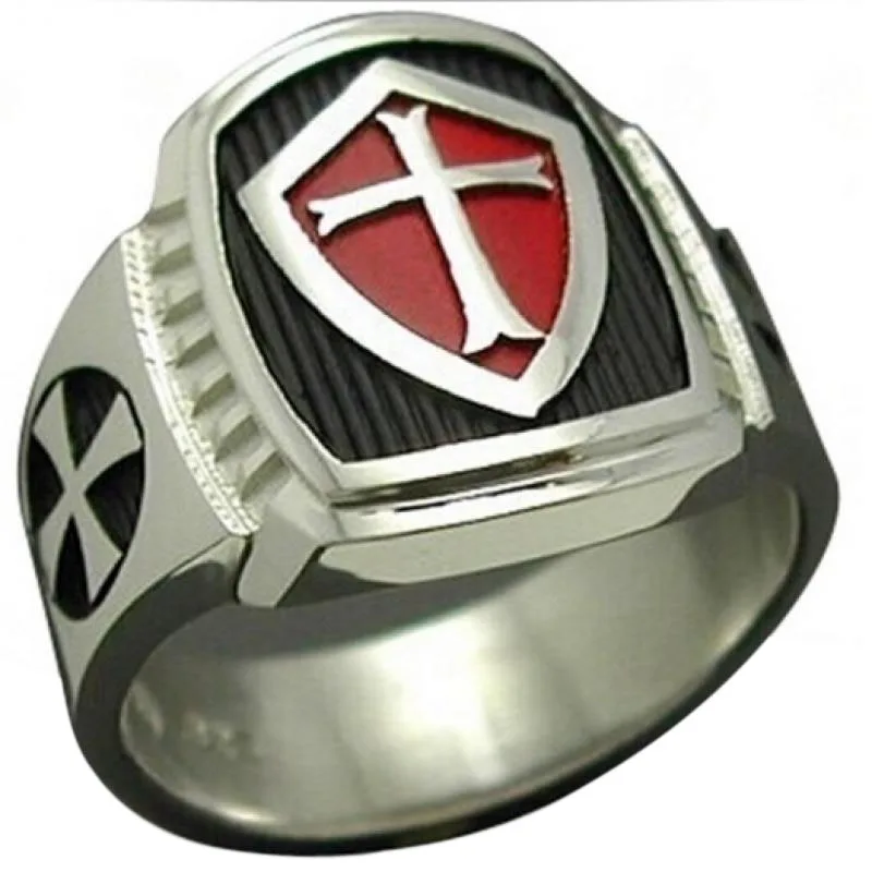 Fashion High Quality Red Armor Shield Knight Templar Crusader Ring for Men Jewelry Gift