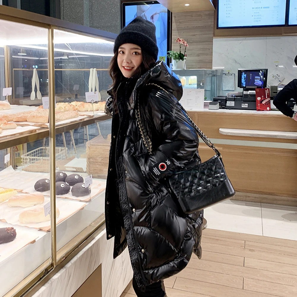 Высокое качество плотный длинный женский пуховик белый утиный пух с капюшоном на