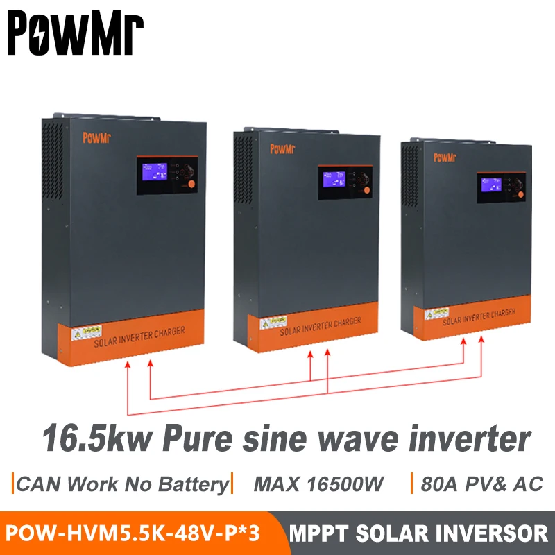 

PowMr 16.5KW Hybrid Solar Inverter 220Vac/380Vac 48V Three Phase Inversor With MPPT 80A Controller PV 500V Can Work No Batttery