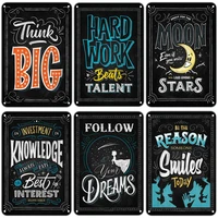 vintage hard work sheet metal tin sign retro poster wall sticker office classroom learning home decor