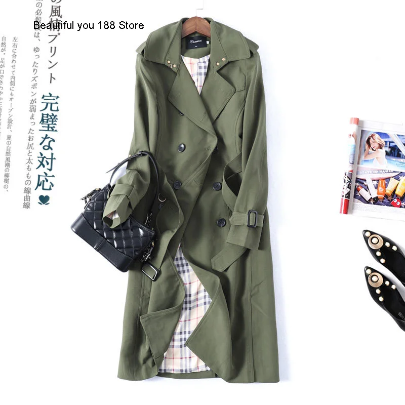 

2020 Autumn high-end high-end mid-length elegant trendy double-breasted trench coat coat