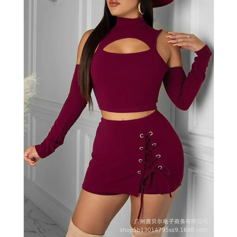 

Женский элегантный комплект WEPBEL с юбкой, женский сексуальный облегающий короткий топ и бандажная юбка-карандаш с высокой талией на шнуровк...