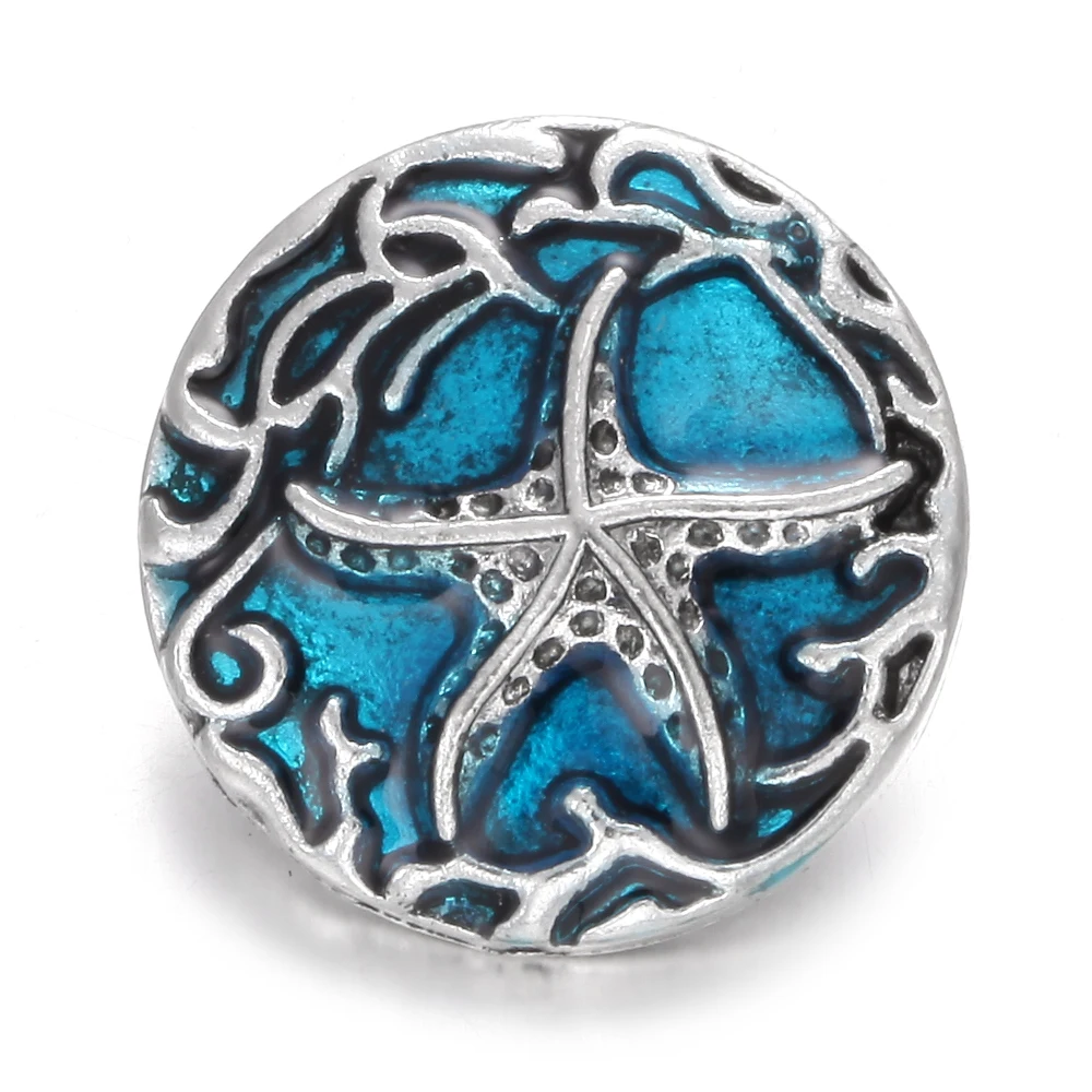 10pcs/lot Wholesale Snap Button Jewelry Vintage Metal Crystal Rhinestone Blue Starfish 18mm Buttons Fit Bracelet | Украшения и