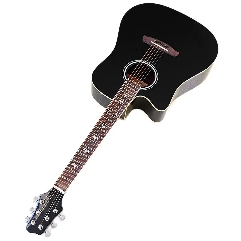 

Black Left Hand 41 Inch 6 Strings Folk Acoustic Guitar High Gloss Finish Spruce Wood Top 20 Frets Cutaway Design Closed Knob