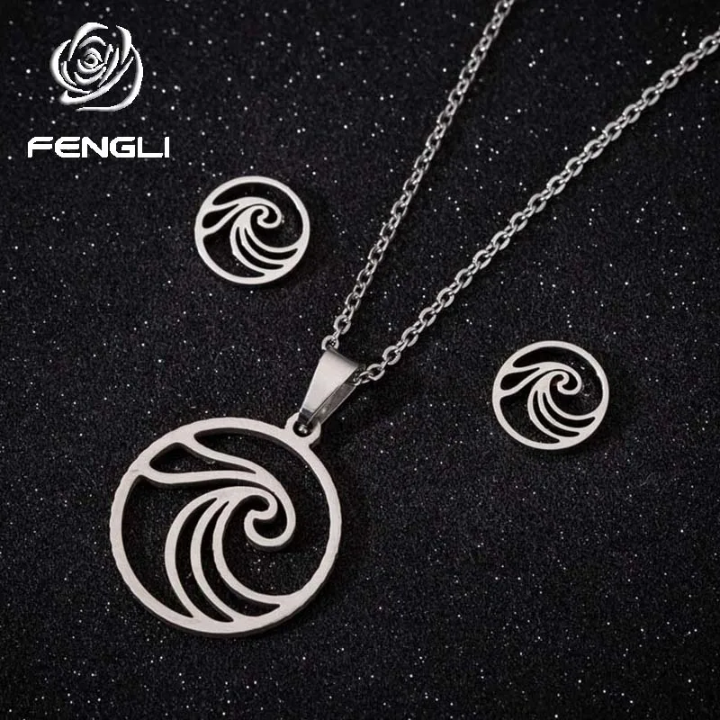 FENGLI ожерелье из нержавеющей стали ювелирный набор Простые Вечерние золотые