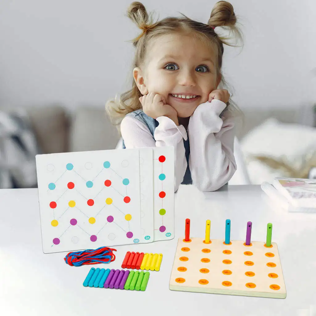 

Wooden Threading Toy Montessori Board Game Geoboard for Activities Children