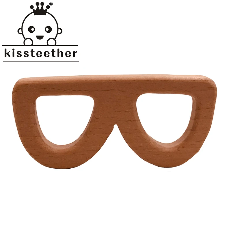 

Kissteether Baby Wooden Teether Beech Wood Cartoon Glasses Teething Toys Montessori Inspired Nursing Pendant Baby Teether