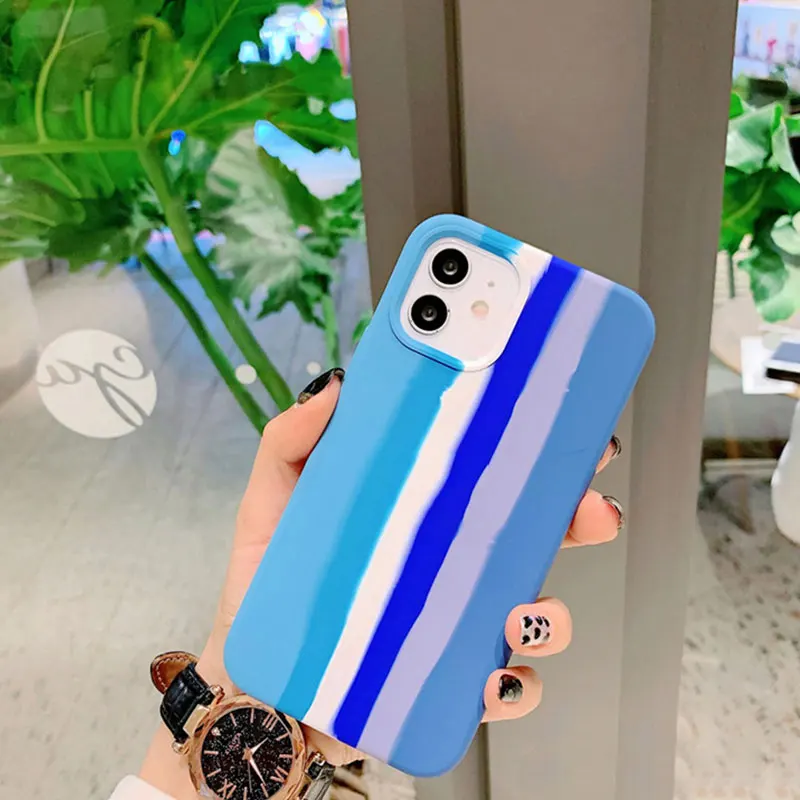 

Liquid Silicone Phone Case For iPhone 12 Pro Max XS X XR SE Rainbow Cartoon Shockproof Case For iPhone 11 Pro Max 6 6S 7 8 Plus
