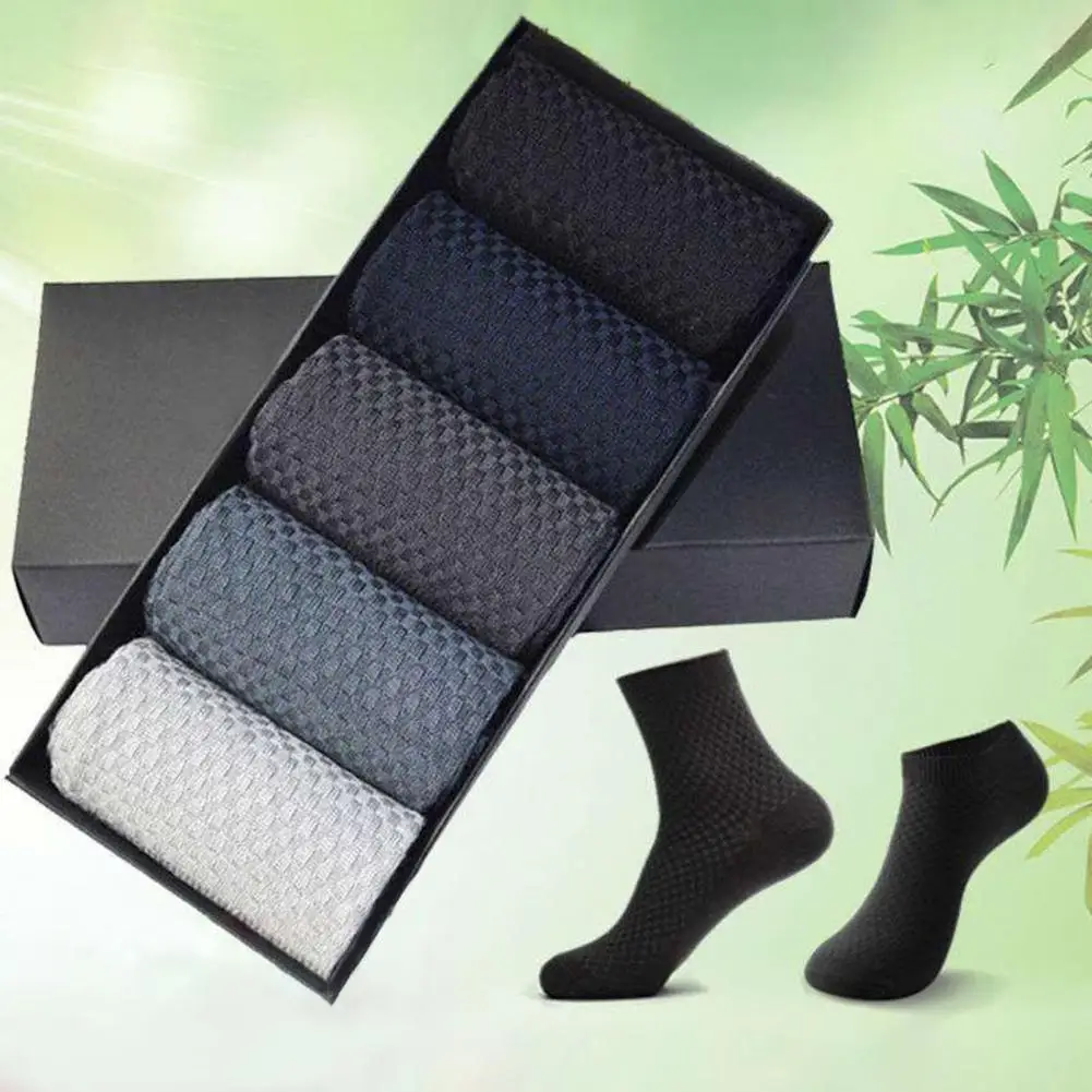 

5 Pairs Men Socks Mixed Color Bamboo Fiber Spring Summer Sweat-absorbent Stretchy Socks for Sports