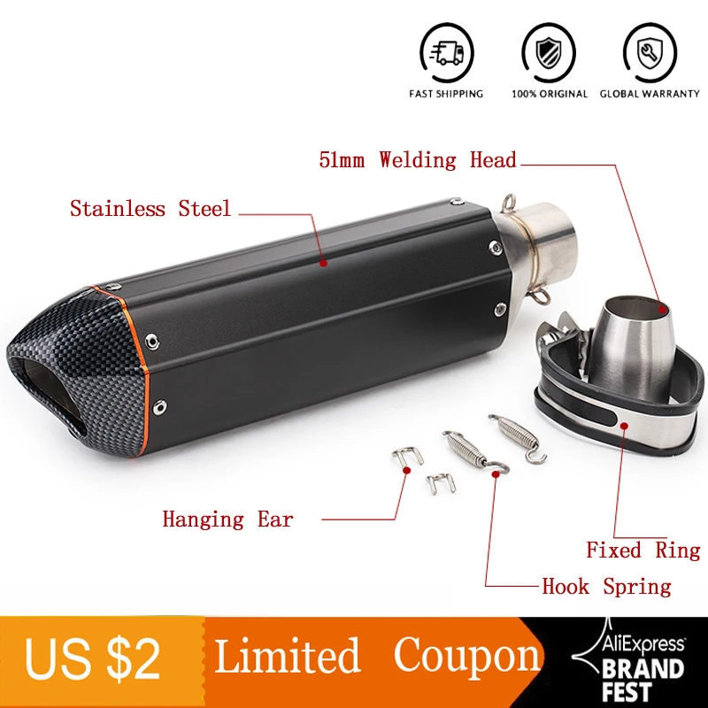 Универсальный Впускной глушитель для мотоцикла 51 мм выхлопной трубы из