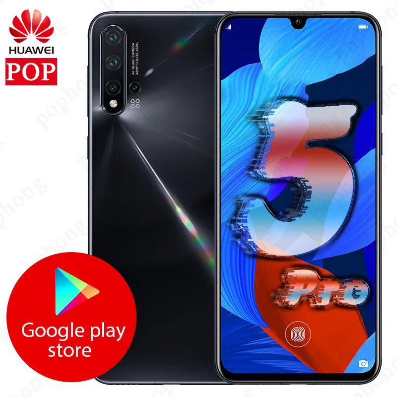 huawei Nova 5 pro, 8 ГБ, 128 ГБ, мобильный телефон, четыре ядра, 6,39 дюймов, OLED, Android 9,0, 3500 мАч, встроенный экран, отпечаток пальца, Google play