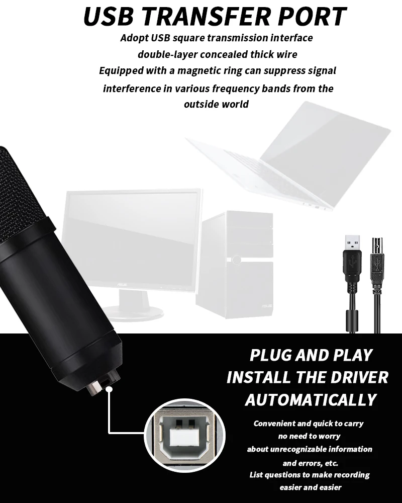 USB-микрофон кардиоидный Студийный микрофон с рукояткой стрелы ударное крепление