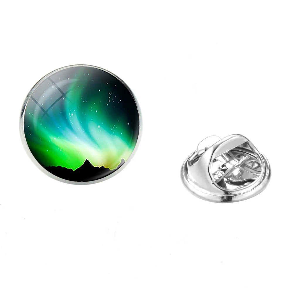 Romantic Green Aurora Borealis Brooches Colorful Northern Lights Forest Scene Glass Photo Cabochon Clasp Pins Badges 2019 | Украшения и