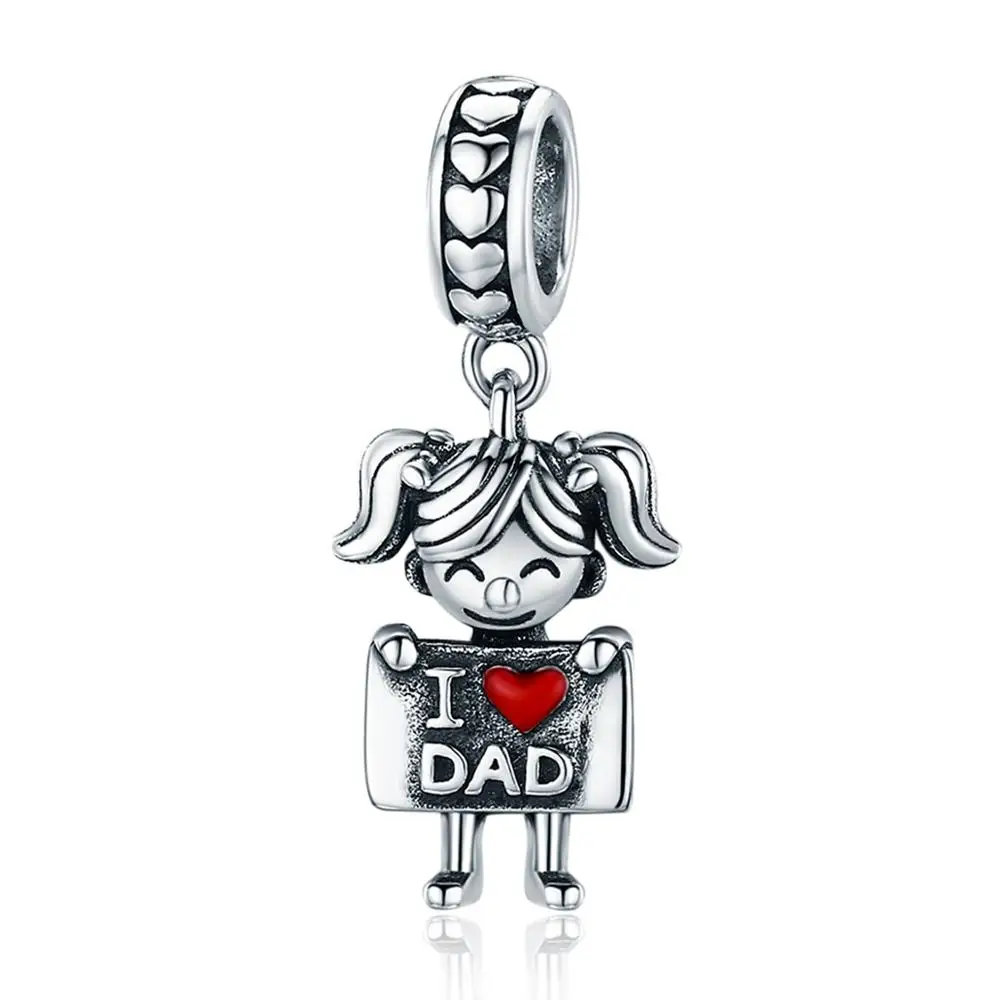 Подлинный 925 пробы Серебряный Очаровательный кулон с надписью I Love Dad Mom для