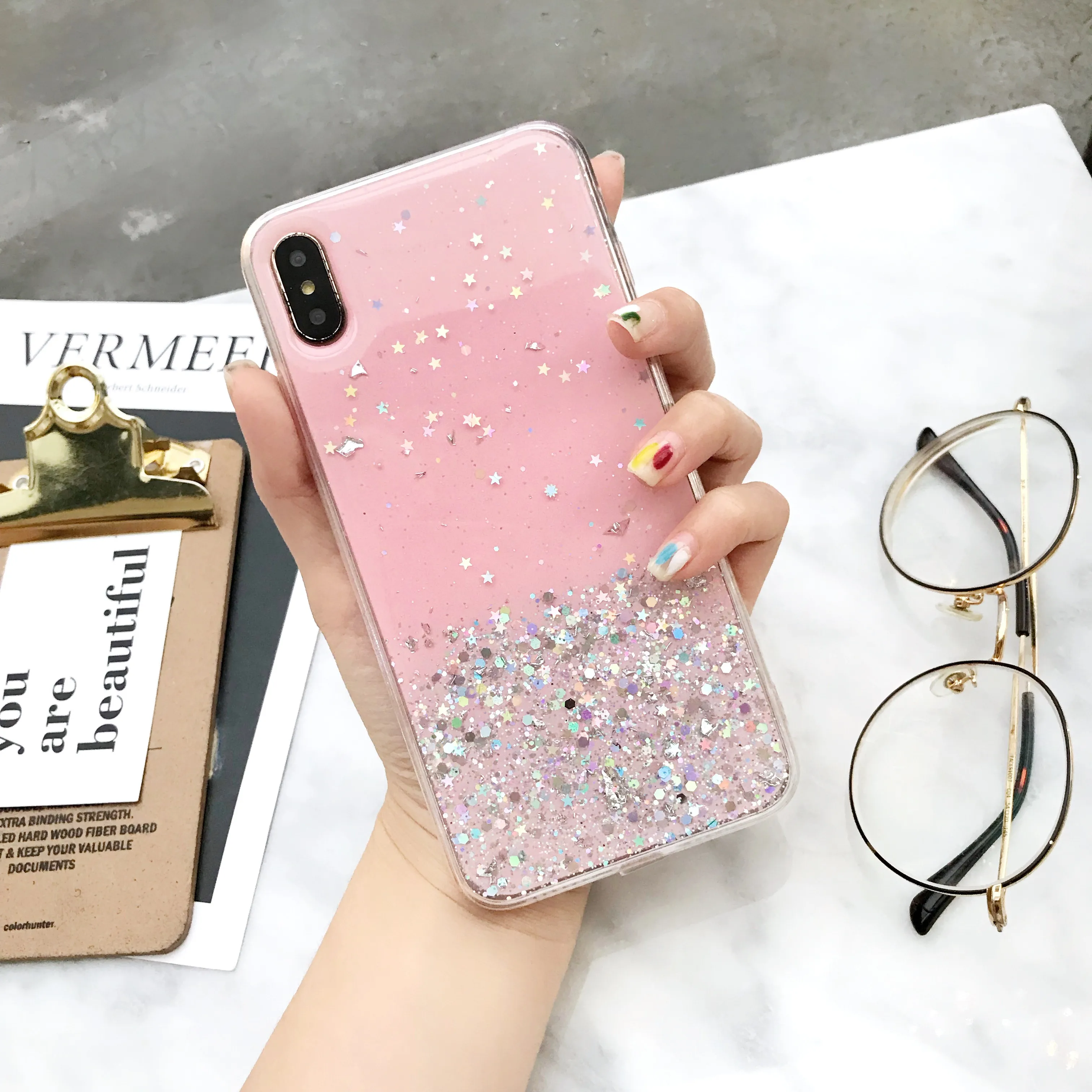 PEIPENG блестящая Звезда силиконовый чехол для iphone X XR XS MAX Блестящий Прозрачный 6 6S 7 8