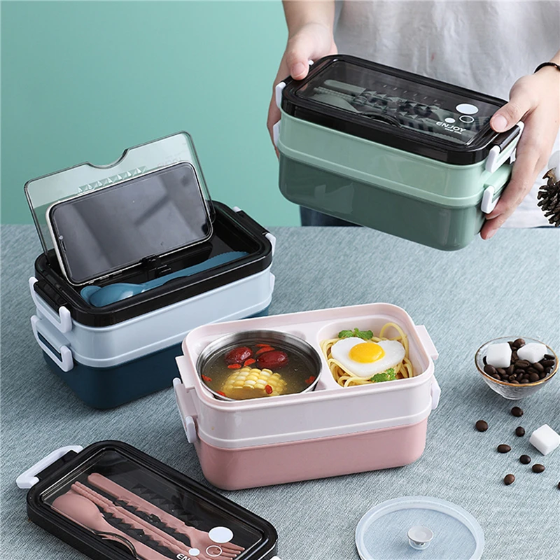 Plastic Storage Container New Lunch Box Bento Box For Student Office Worker Double-layer Microwave Heat Food Storage Container
