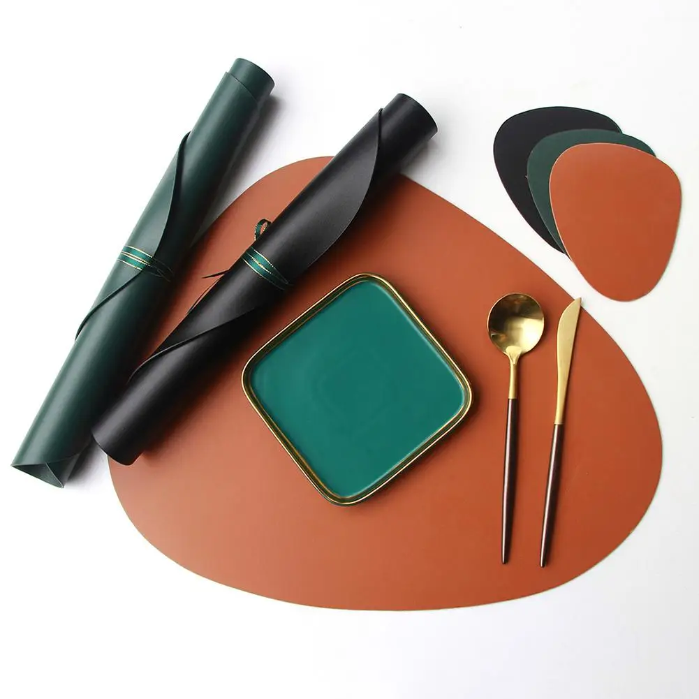 

2Pcs Faux Leather Placemat Insulation Bowl Dish Tea Cup Pad Dining Table Mat