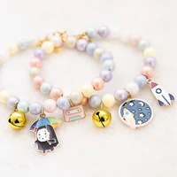 cute pet collar custom imitation pearl cat necklace pendant pet chain bell adjustable kitten collar printed dog accessories