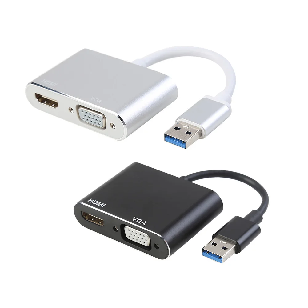 

USB 3.0 HUB Converter VGA to HDMI-compatible VGA 1080P HD Adapter 2 in 1 Conveninently Simple Installation For Mac OS Projector